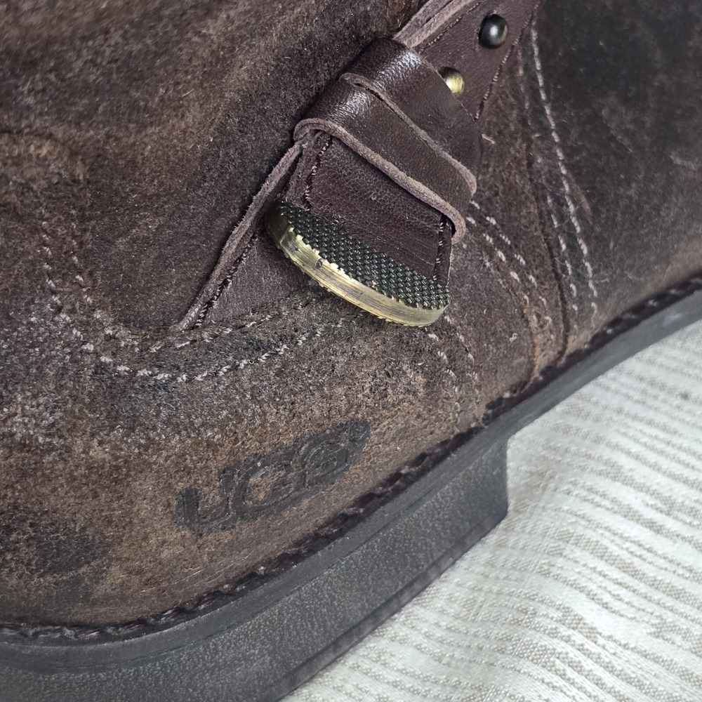 UGG Tall Suede Leather Boots Women 10 Brown Equestrian Buckle Mountain Cabincore - Picture 4 of 9